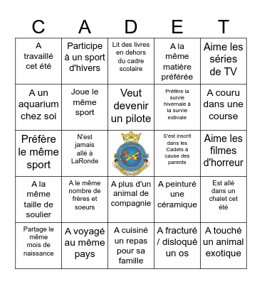 Cadets 2025-2026 Bingo Card
