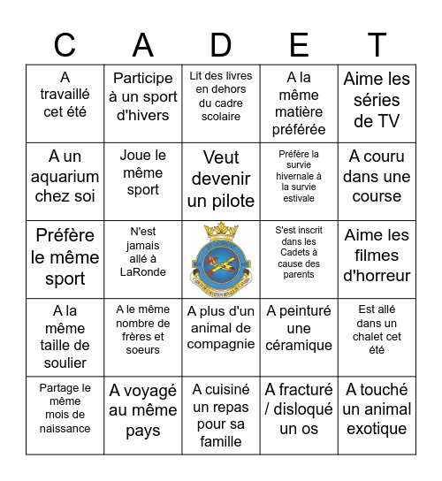 Cadets 2025-2026 Bingo Card