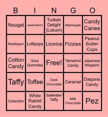 Candy Land Bingo Card