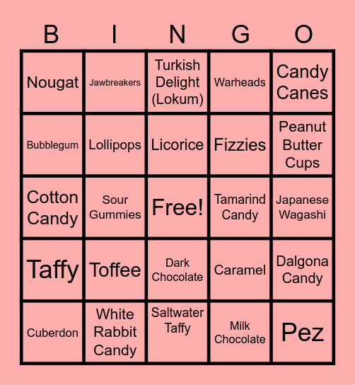 Candy Land Bingo Card