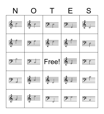 Note Identification Bingo Card