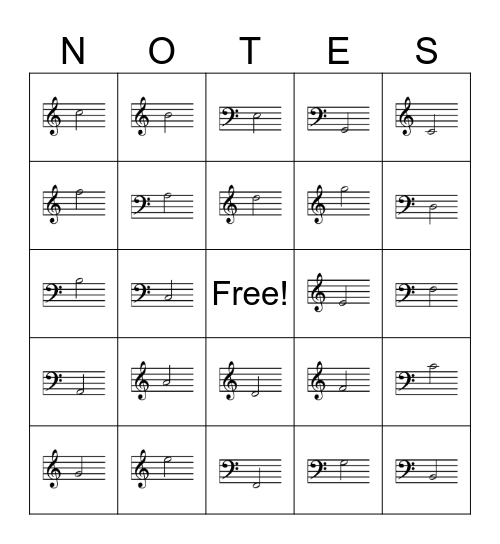 Note Identification Bingo Card