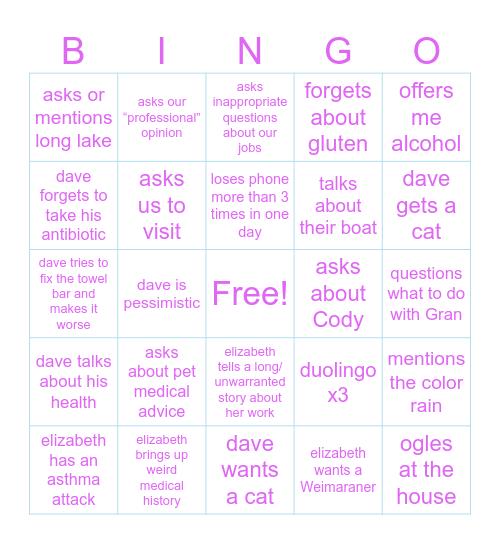 Dave & Elizabeth visit Bingo Card