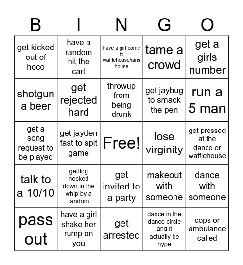 hoco bingo Card