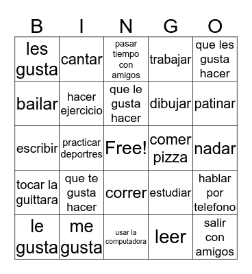 Spanish likes+dislikes Bingo Card