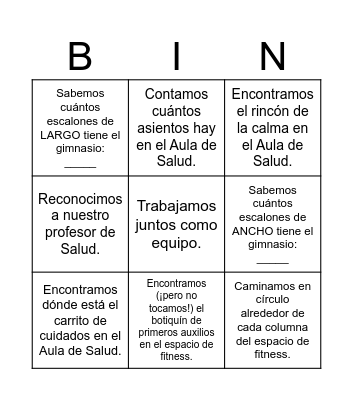 Bingo espacial de salud y fitness Bingo Card