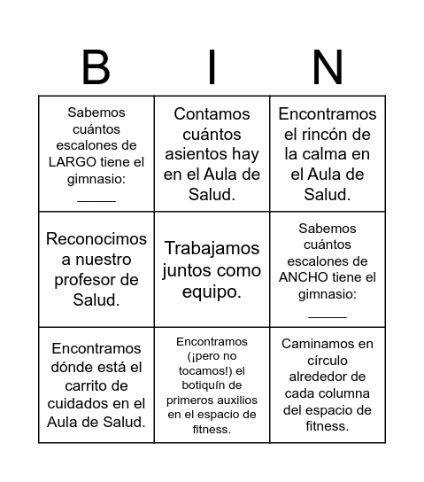 Bingo espacial de salud y fitness Bingo Card