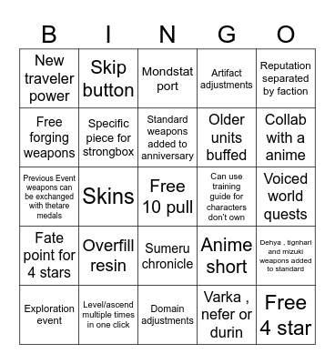 6.0 special program Bingo Card