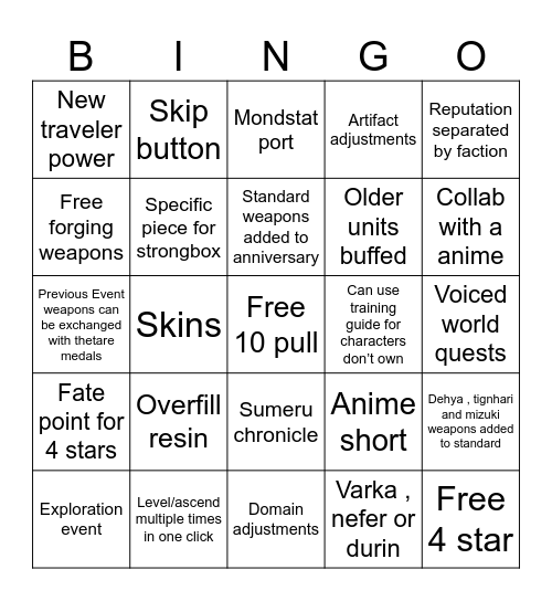 6.0 special program Bingo Card
