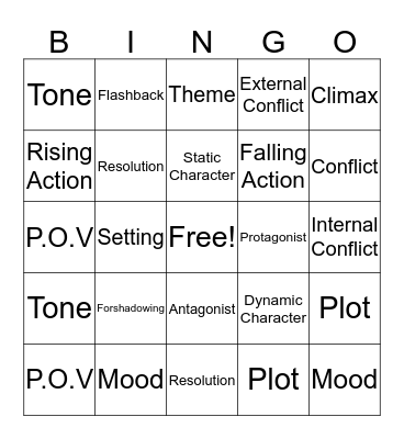 Literary Elements Bingo Card