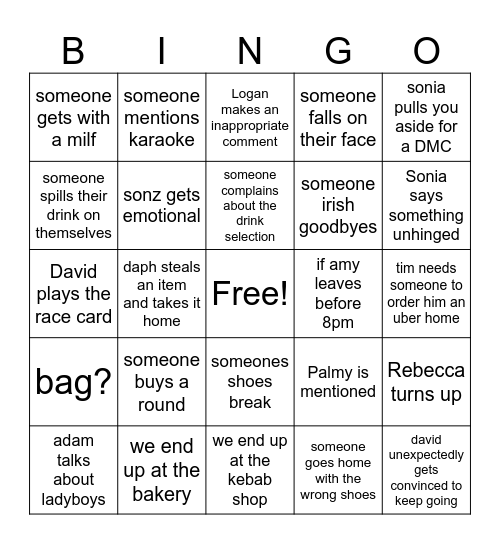 Drinks Bingo Card