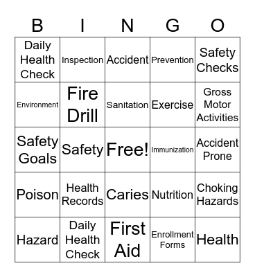 Health and Safety Bingo Card