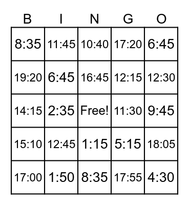 TIME TIME Bingo Card