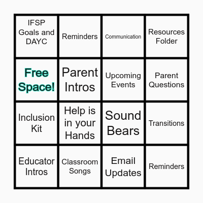 Little Rainbows BTSN Bingo Card