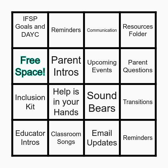 Little Rainbows BTSN Bingo Card
