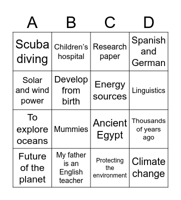 Listening Bingo Card