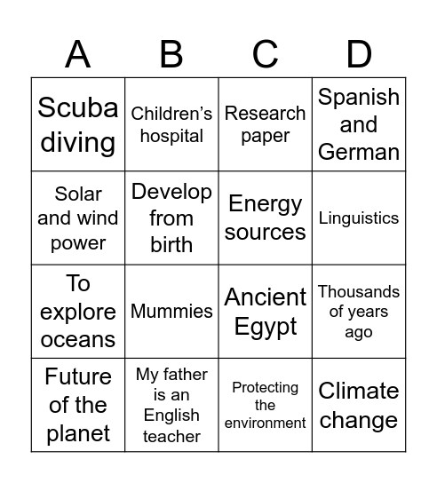 Listening Bingo Card