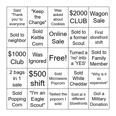 Pack 1910 Popcorn Bingo Card