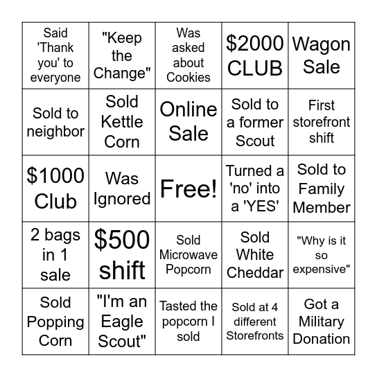 Pack 1910 Popcorn Bingo Card