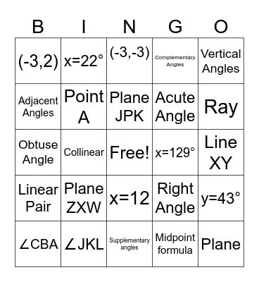 Geometry Vocab Bingo Card