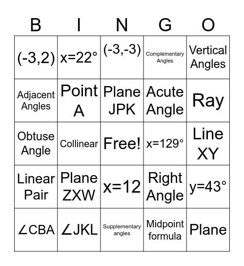 Geometry Vocab Bingo Card