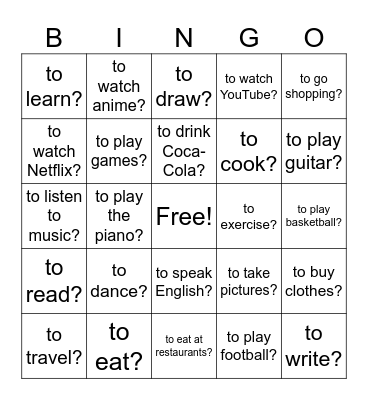 Do you like... Bingo Card