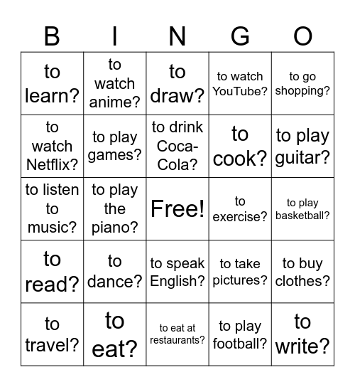 Do you like... Bingo Card