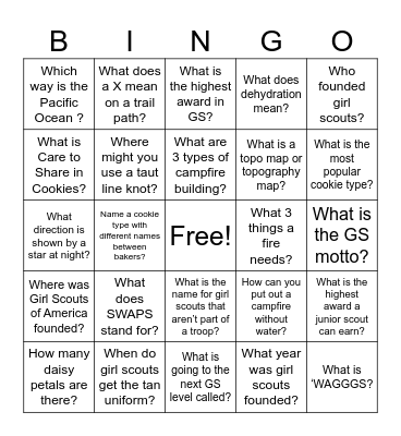 Scout Trivia Bingo Card