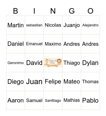 Bingo del Bebe Bingo Card
