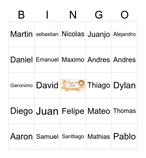 Bingo del Bebe Bingo Card