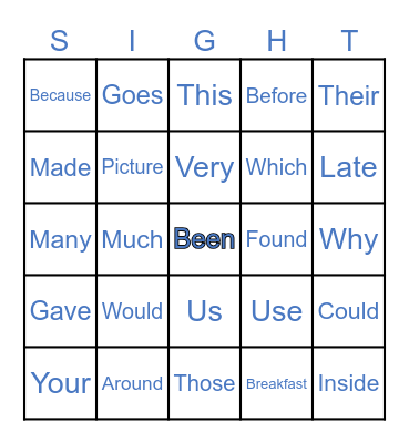 SIGHT WORDS Bingo Card