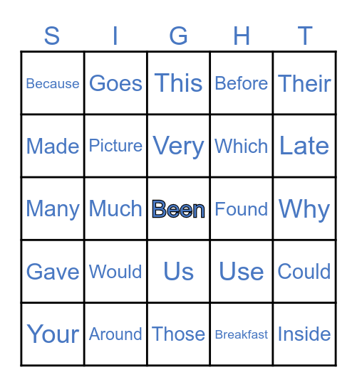 SIGHT WORDS Bingo Card