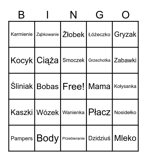 Baby Shower Bingo Card