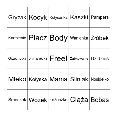 Baby Shower Bingo Card