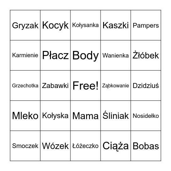 Baby Shower Bingo Card