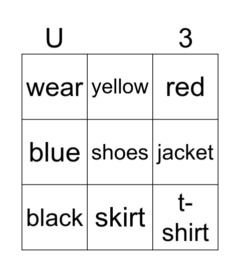 Unit 3 Bingo Card