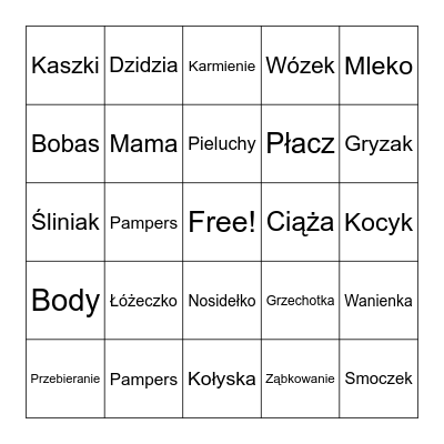 Baby Shower Bingo Card