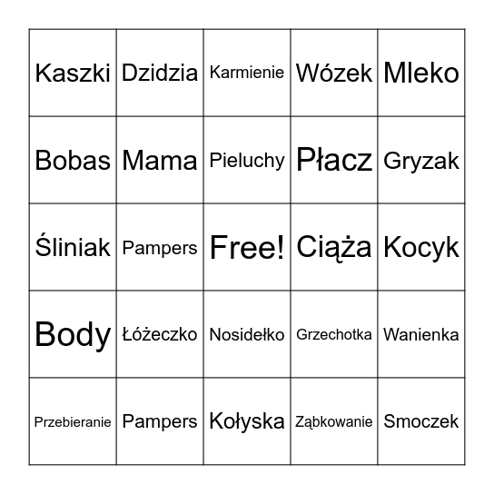 Baby Shower Bingo Card