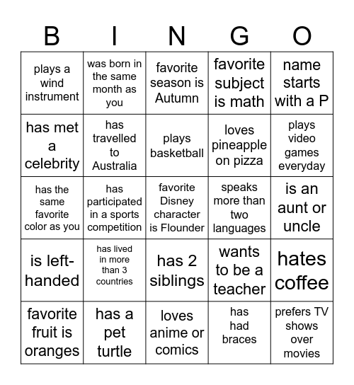 Someone who/whose... Bingo Card