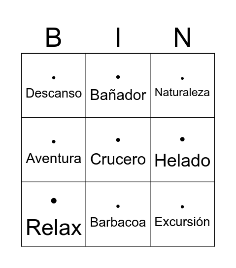 Bingo de verano Bingo Card