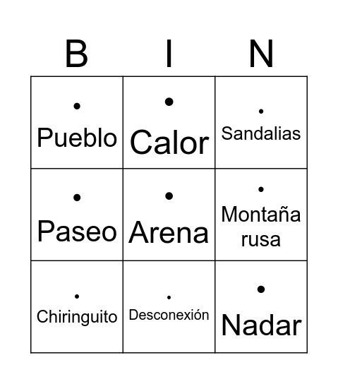 Bingo de verano Bingo Card