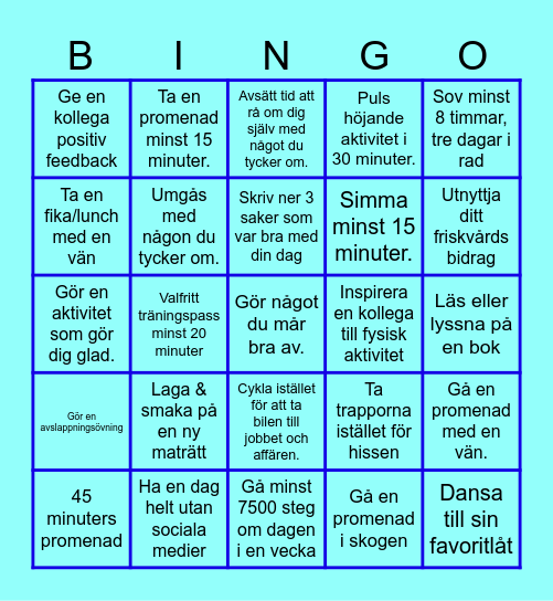 Friskvårdsbingo Card