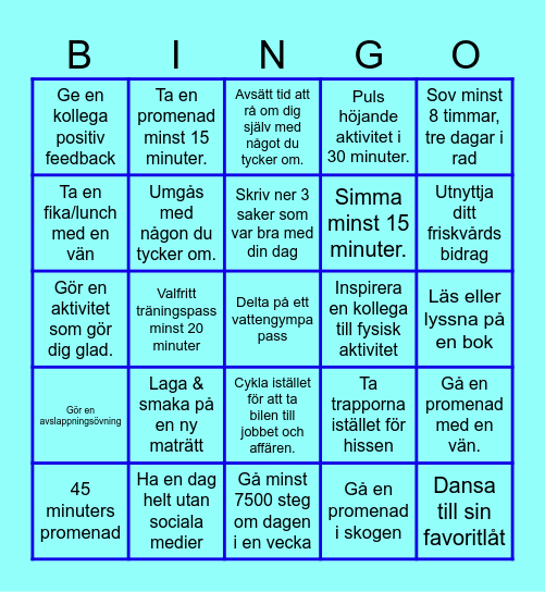 Friskvårdsbingo Card