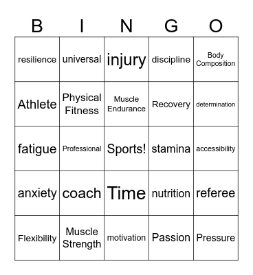 Fitness Concepts Bingo Card