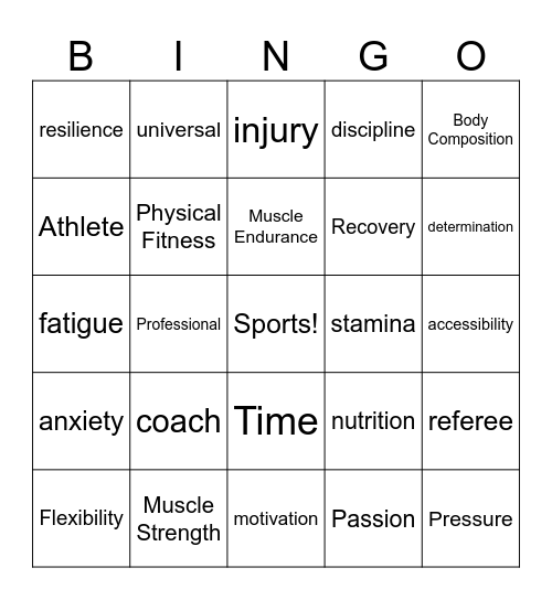 Fitness Concepts Bingo Card