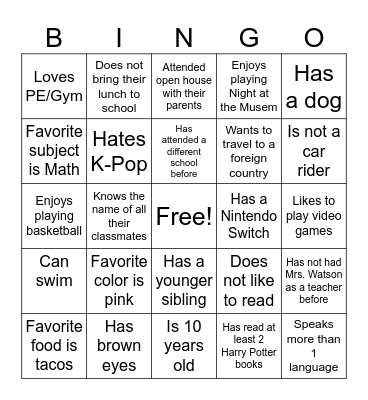 Untitled Bingo Card