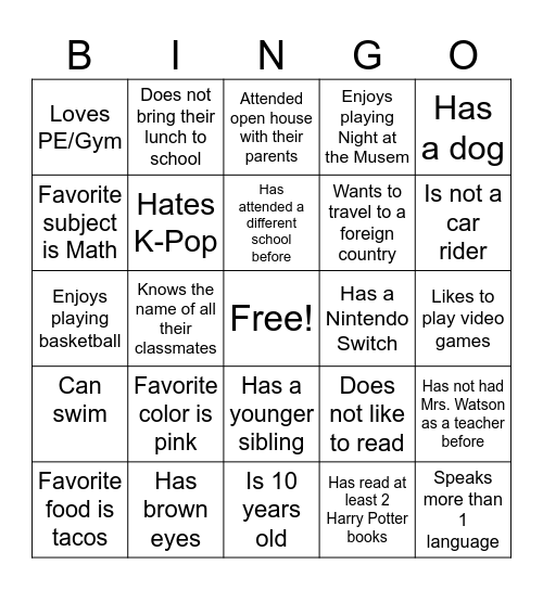 Untitled Bingo Card