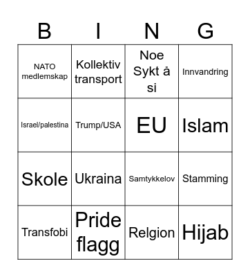 Skolevalg Bingo Card