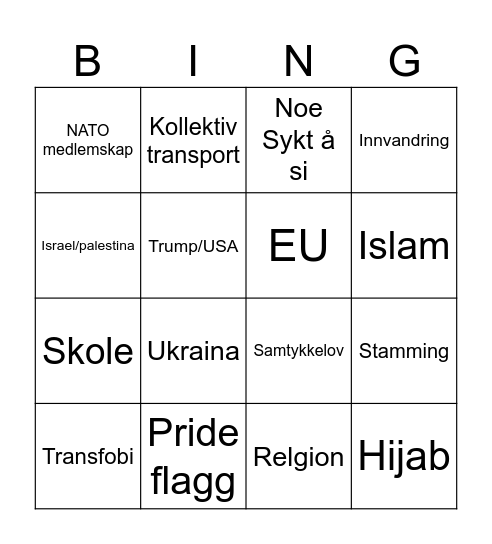 Skolevalg Bingo Card