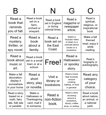 Autumn Reading Bingo Card